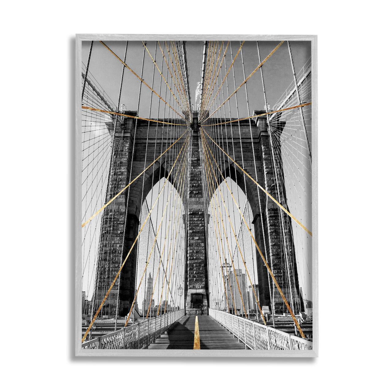 Stupell Industries Brooklyn Bridge Geometric Cable Architecture Design Urban Photography Framed Wall Art